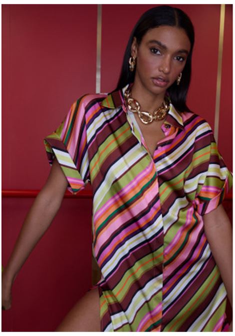 Abito Camicia Satinato a Righe Multicolori LOLA CASADEMUNT | LS2616093MULTISTRIPE