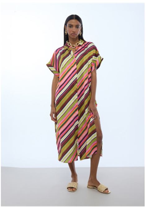 Abito Camicia Satinato a Righe Multicolori LOLA CASADEMUNT | LS2616093MULTISTRIPE