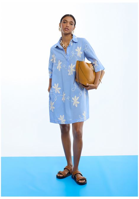 Camicia in cotone ricamata fiori LOLA CASADEMUNT | LS2616135AZUL CRUDO