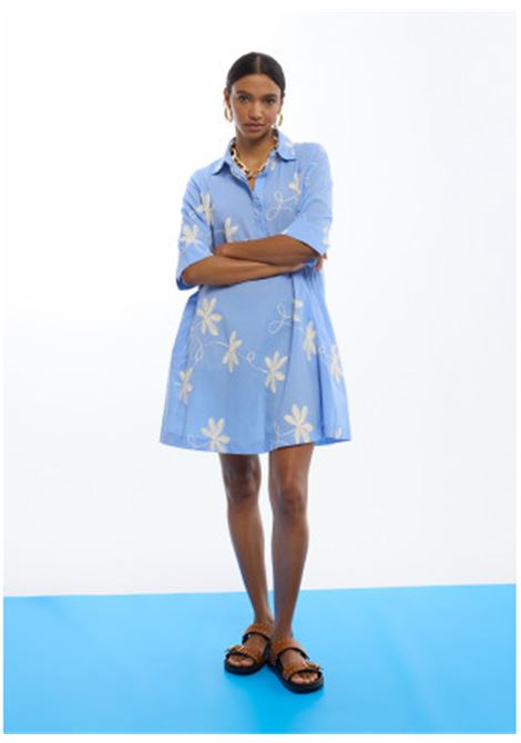 Camicia in cotone ricamata fiori LOLA CASADEMUNT | LS2616135AZUL CRUDO