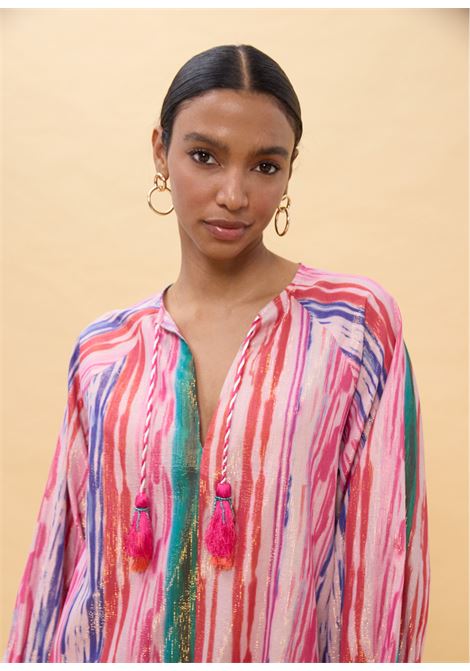 Abito corto strisce multicolore lurex LOLA CASADEMUNT | LS2616154ROSA MULTICOLOR