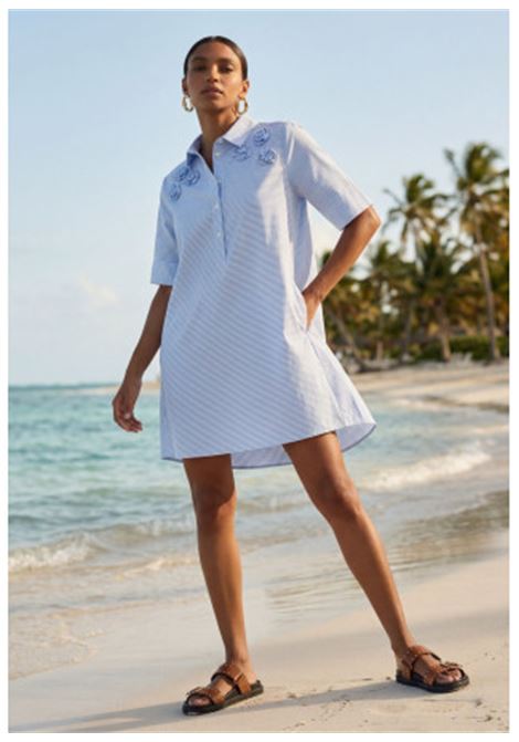 Vestito blu con righe e fiori applicati LOLA CASADEMUNT | LS2616159AZUL BIANCO