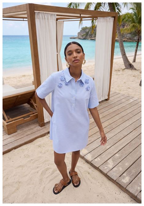 Vestito blu con righe e fiori applicati LOLA CASADEMUNT | LS2616159AZUL BIANCO