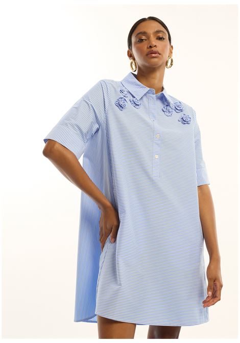 Vestito blu con righe e fiori applicati LOLA CASADEMUNT | LS2616159AZUL BIANCO
