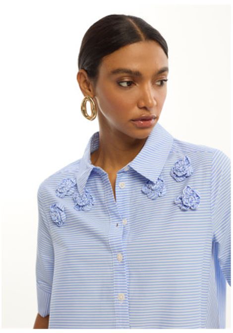 Vestito blu con righe e fiori applicati LOLA CASADEMUNT | LS2616159AZUL BIANCO