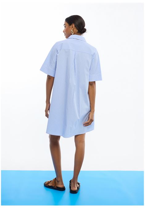 Vestito blu con righe e fiori applicati LOLA CASADEMUNT | LS2616159AZUL BIANCO