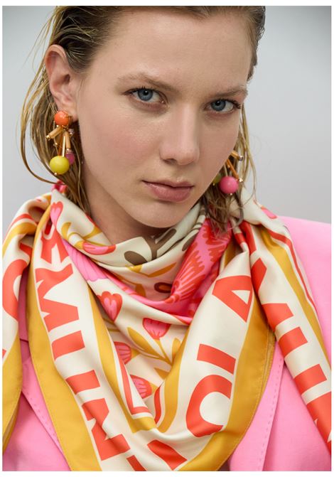 Sciarpa di raso con fiori e tigri LOLA CASADEMUNT | LS607002SENAPE CORALLO