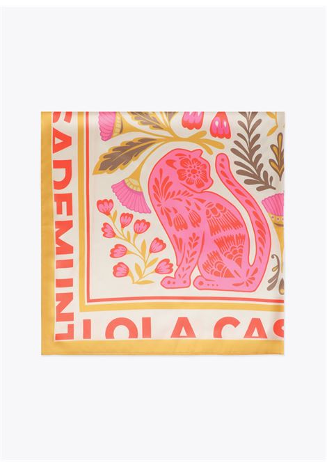 Sciarpa di raso con fiori e tigri LOLA CASADEMUNT | LS607002SENAPE CORALLO