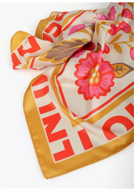 Sciarpa di raso con fiori e tigri LOLA CASADEMUNT | LS607002SENAPE CORALLO