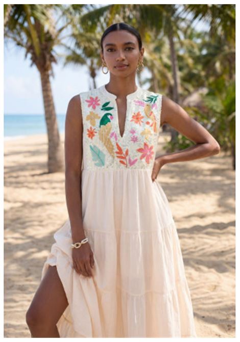 abito giromaniche con ricamo LOLA CASADEMUNT | LS616006CRUDO MULTICOLOR