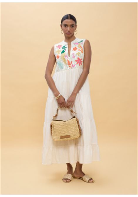 abito giromaniche con ricamo LOLA CASADEMUNT | LS616006CRUDO MULTICOLOR