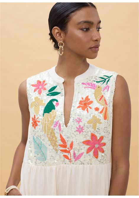 abito giromaniche con ricamo LOLA CASADEMUNT | LS616006CRUDO MULTICOLOR