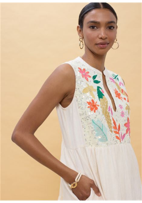 abito giromaniche con ricamo LOLA CASADEMUNT | LS616006CRUDO MULTICOLOR