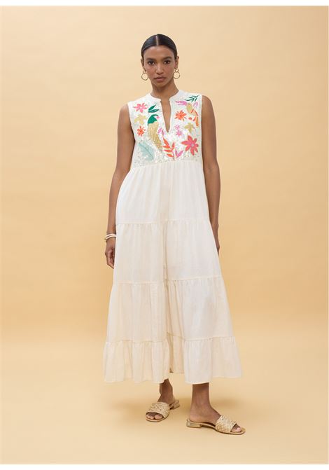 abito giromaniche con ricamo LOLA CASADEMUNT | LS616006CRUDO MULTICOLOR