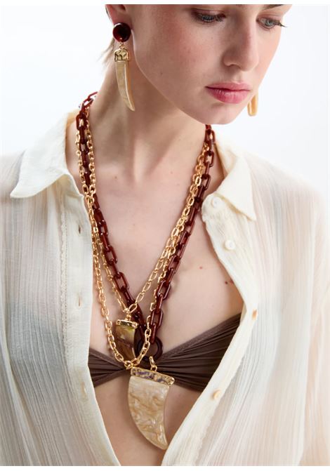 COLLANA MULTIFILO CON CORNO OVER MARRONE NALì | DUCL0098MARRONE