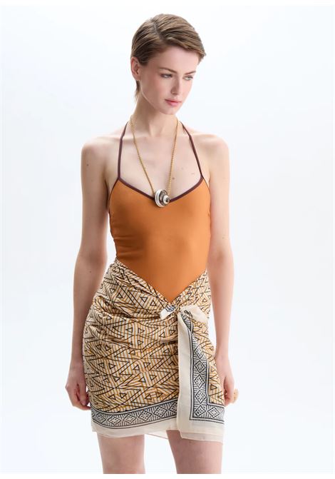 PAREO STAMPA GEOMETRICA IN COTONE BEIGE NALì | RHSC0007BEIGE