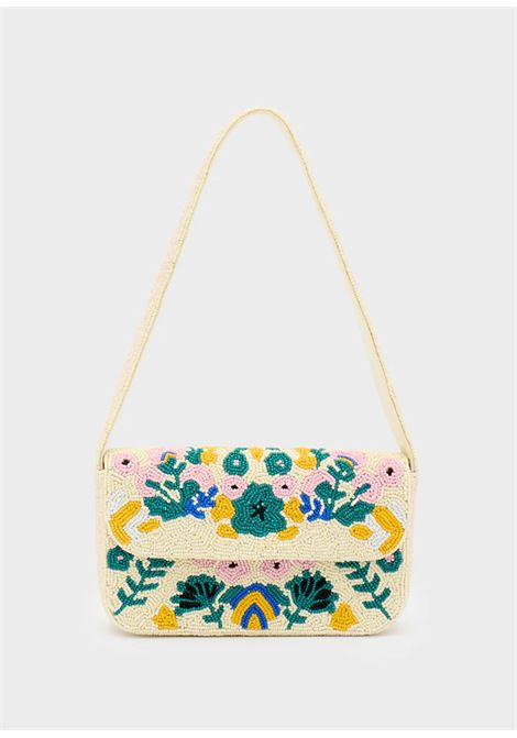 BORSA FLOWER CON PERLINE BIANCO/ROSA