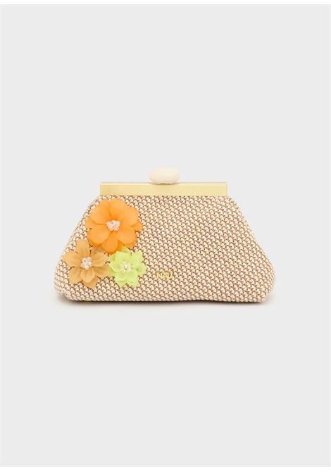 POCHETTE MALAGA IN PAGLIA CON FIORI NALì | SNPC0021BEIGE