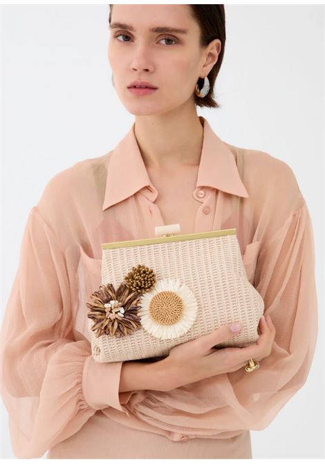 POCHETTE MARBELLA IN PAGLIA+FIORI NALì | SNPC0023BEIGE