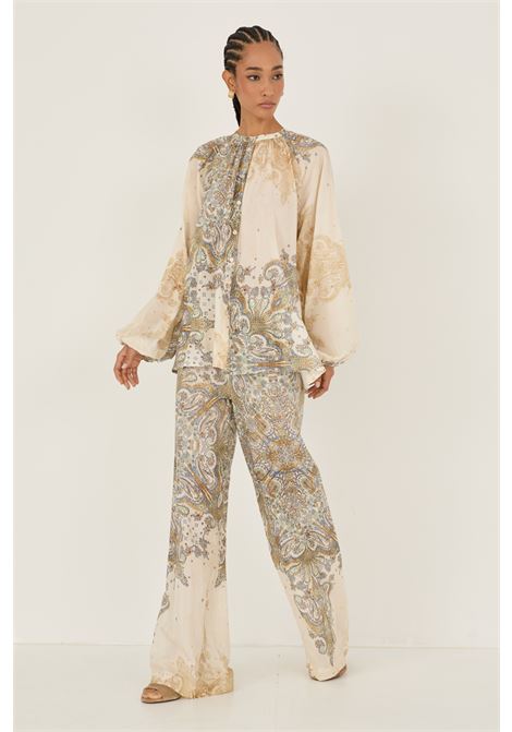 Pantalone a fantasia in rayon e cotone