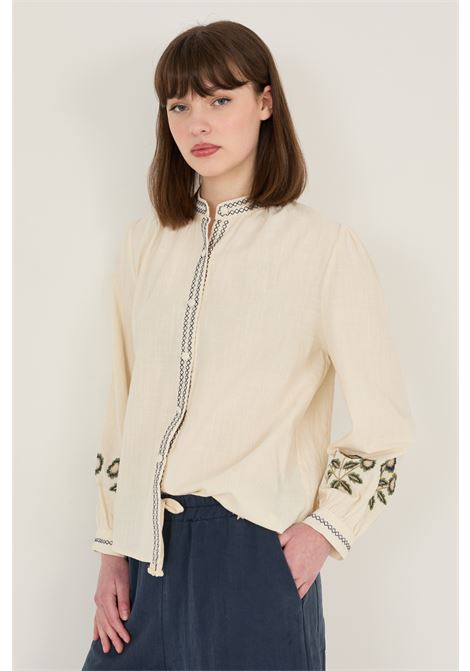 Camicia in cotone con ricami SOUVENIR | D39V0461BURRO