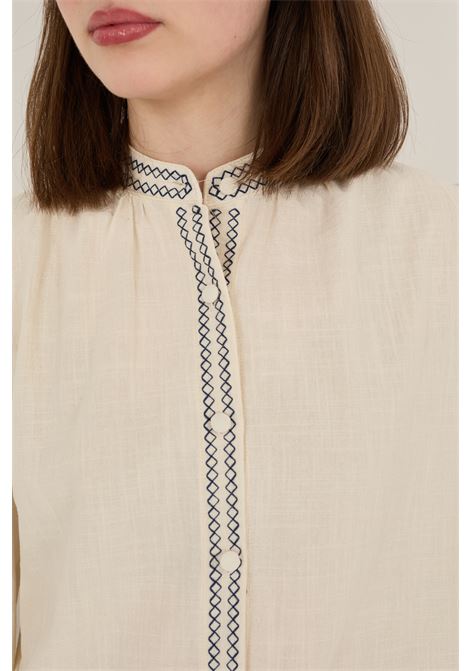 Camicia in cotone con ricami SOUVENIR | D39V0461BURRO