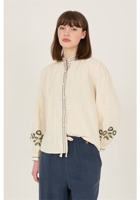 Camicia in cotone con ricami SOUVENIR | D39V0461BURRO