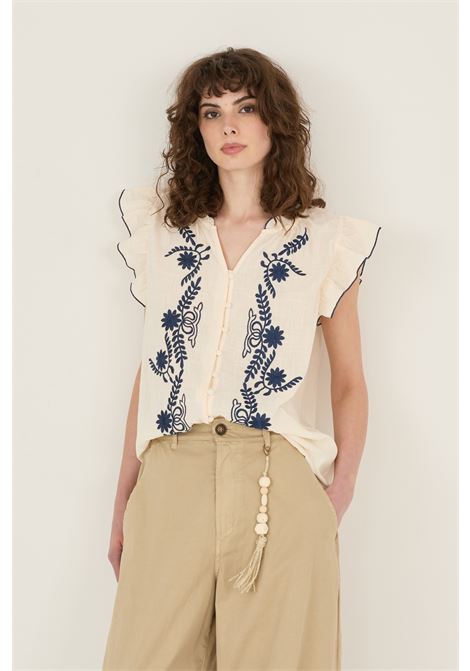 Camicia in cotone con ricami SOUVENIR | D39V1384BURRO