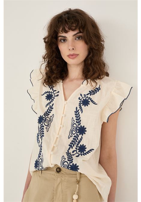 Camicia in cotone con ricami SOUVENIR | D39V1384BURRO