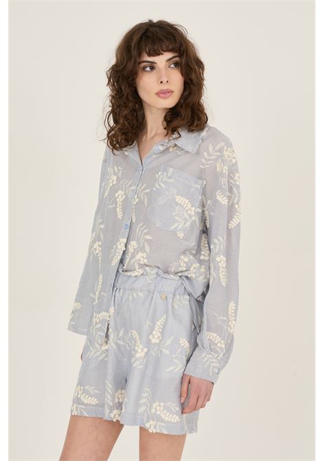 Camicia millerighe con ricami SOUVENIR | D39V1454AZZURRO