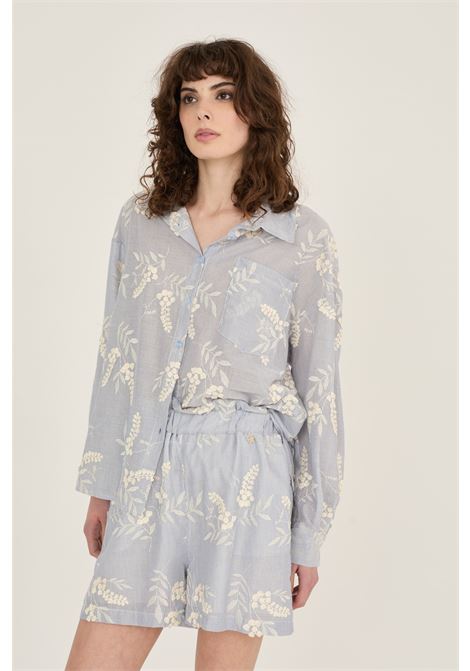 Camicia millerighe con ricami SOUVENIR | D39V1454AZZURRO
