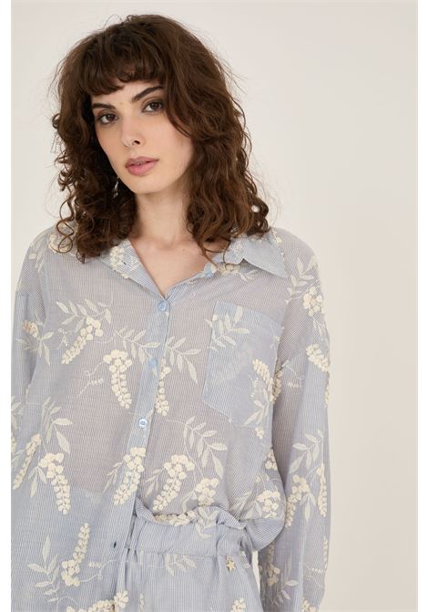 Camicia millerighe con ricami SOUVENIR | D39V1454AZZURRO