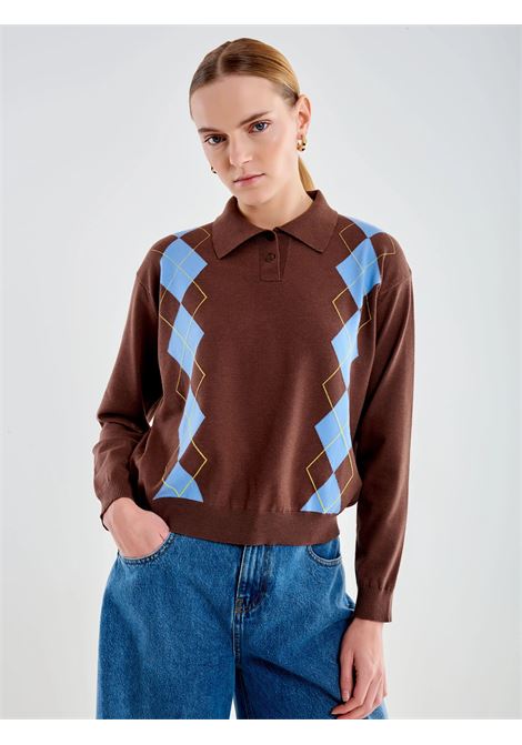 Polo in Maglia a Rombi VICOLO | 4AB4010CIOCCOLATO AZZURRO