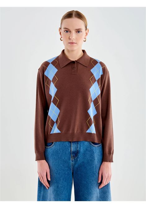 Polo in Maglia a Rombi VICOLO | 4AB4010CIOCCOLATO AZZURRO