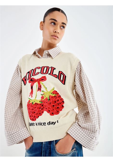 Gilet Fantasia Fragole VICOLO | 7AB7046BURRO