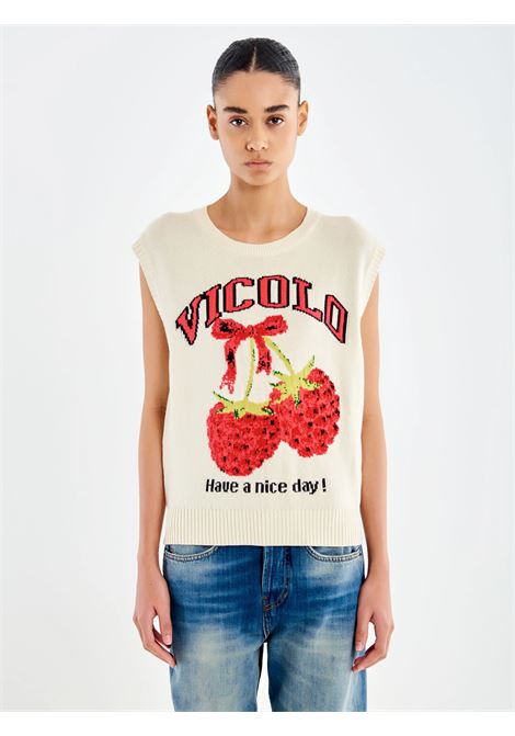 Gilet Fantasia Fragole VICOLO | 7AB7046BURRO