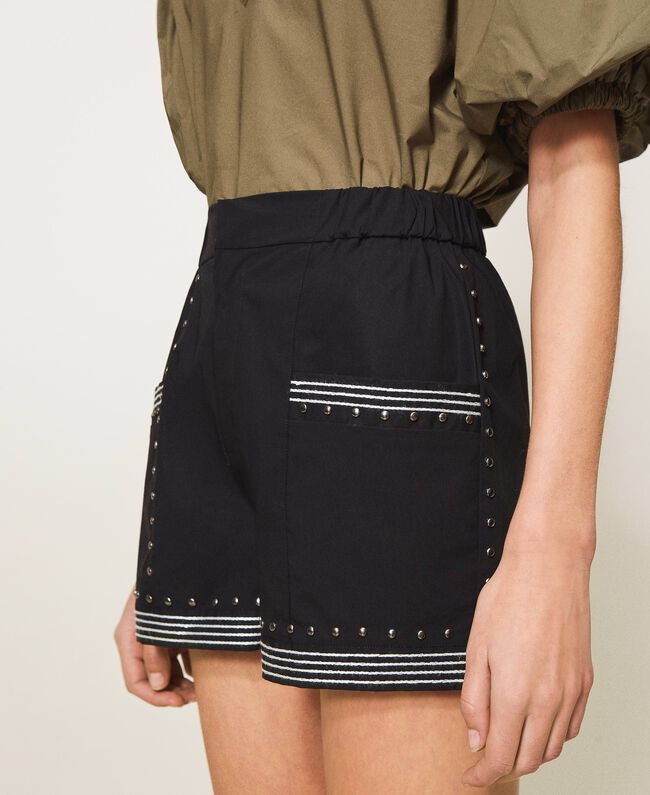 Shorts donna nero in popeline con borchie - Twinset - Bilotti abbigliamento