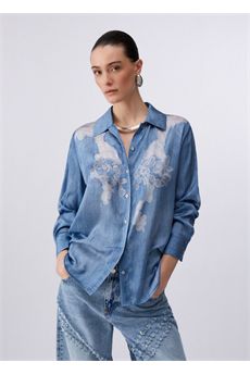 Camicia da donna in denim blu