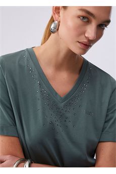 T-shirt da donna di colore verde militare Liu.Jo Sport | TA6284JS92376009