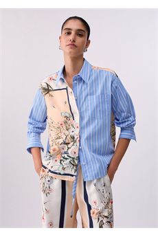 Camicia da donna di colore arancione azzurro