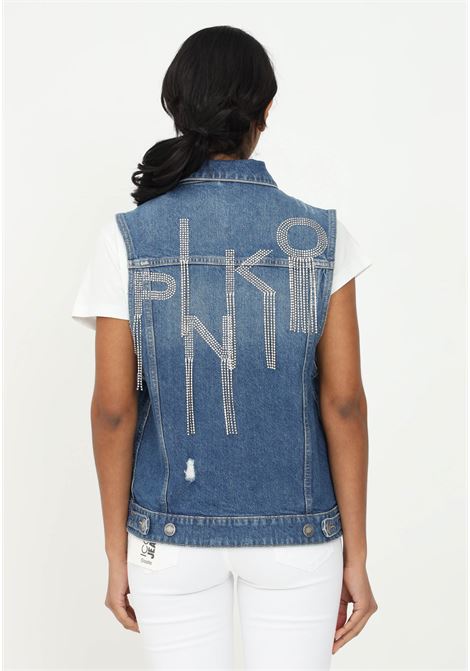 Gilet in denim con logo e frange di strass - Pinko - Bla Bla Boutique |  since 1977 | Luxury multi brand Store