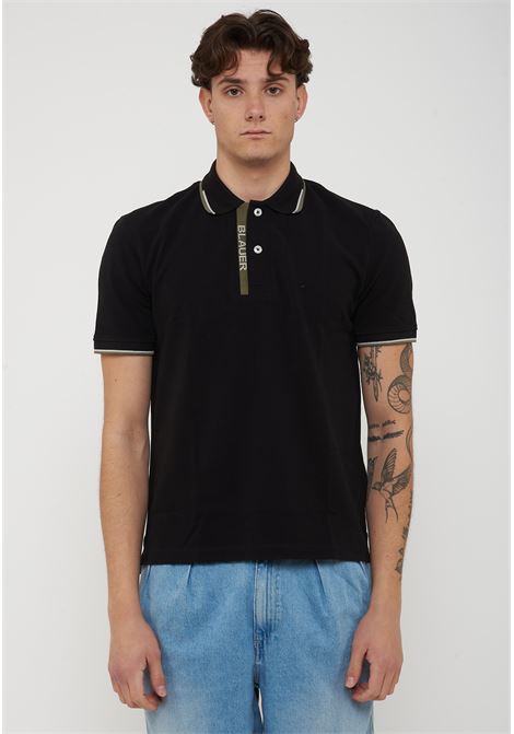 Polo Doppia Riga Logata Parkson Nero BLAUER | PARKSON999
