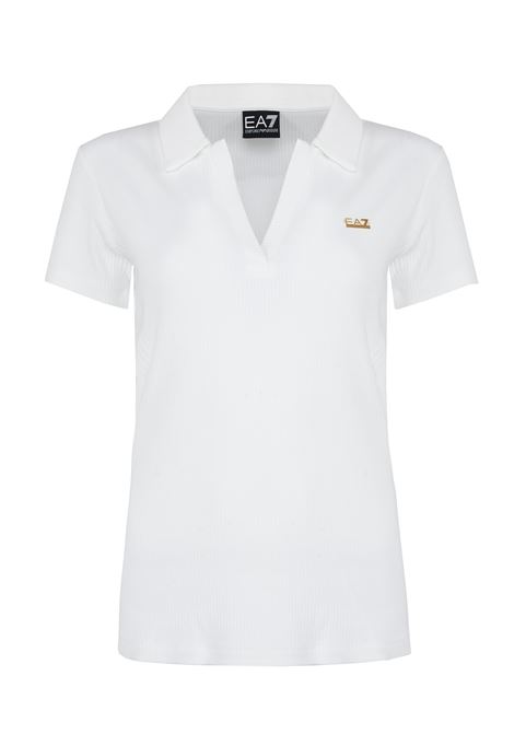 T-shirt scollo polo in jersey di viscosa stretch White EA7 | 7W000490 AF12654U0002