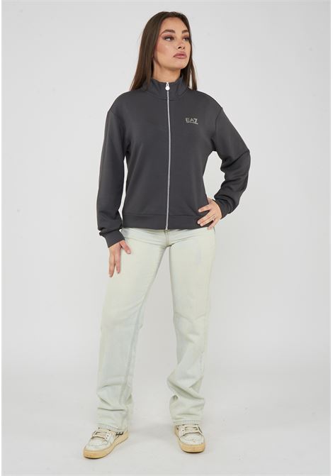 Felpa regular fit con chiusura a zip intera gray pinstripe EA7 | 7W001487 AF24375U8111