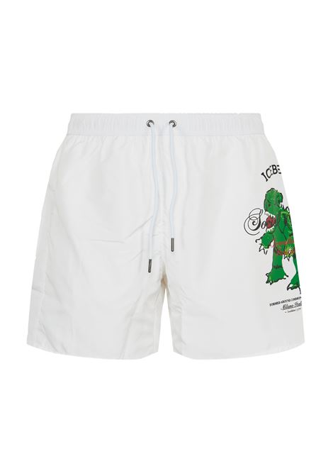 Boxer Uomo da Bagno Con Stampa Dino White Iceberg | ICE26MBM04WHI