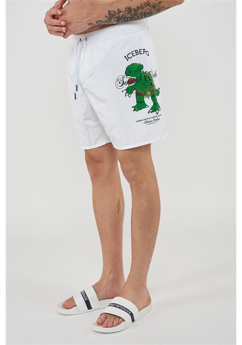 Boxer Uomo da Bagno Con Stampa Dino White Iceberg | ICE26MBM04WHI