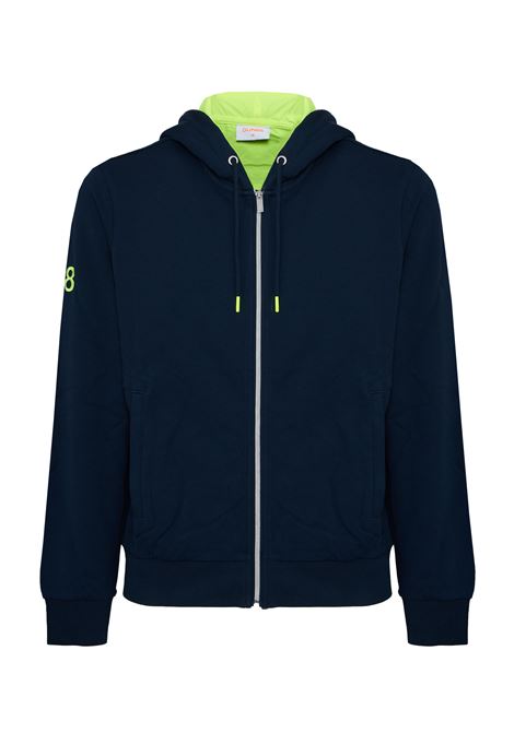Felpa in cotone con cappuccio e zip blu navy Sun68 | F3611607