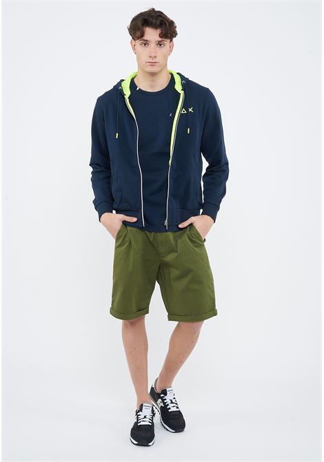 Felpa in cotone con cappuccio e zip blu navy Sun68 | F3611607