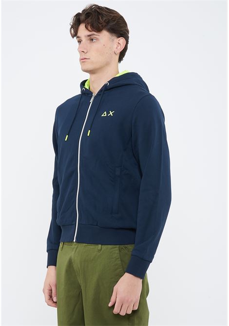 Felpa in cotone con cappuccio e zip blu navy Sun68 | F3611607
