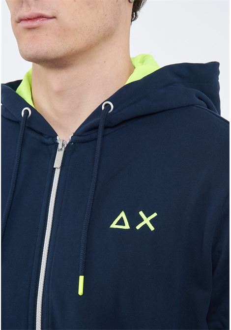 Felpa in cotone con cappuccio e zip blu navy Sun68 | F3611607